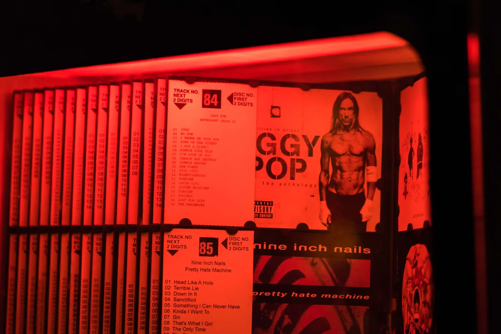 The CD jukebox glowing red