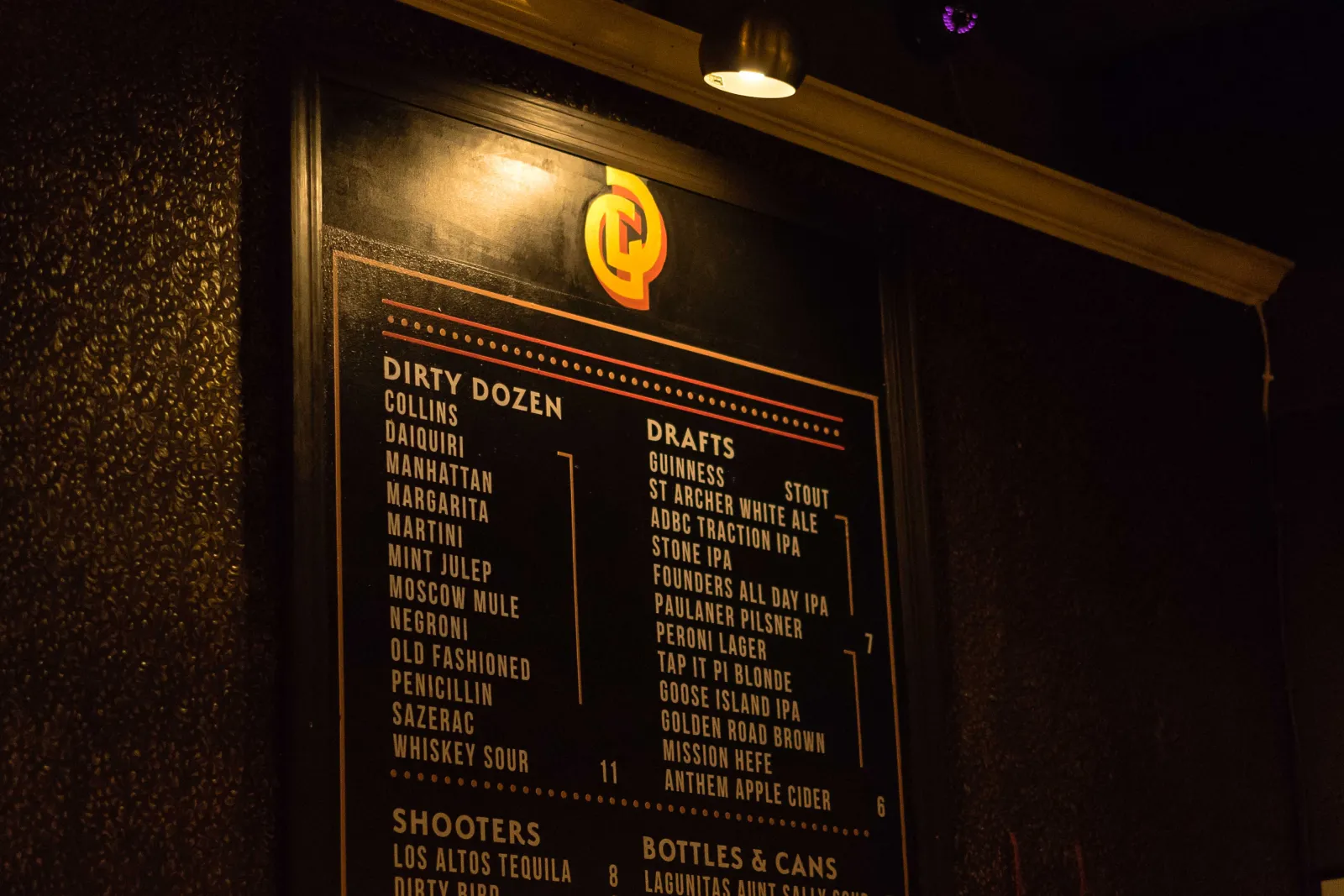 The Dirty Dozen menu board